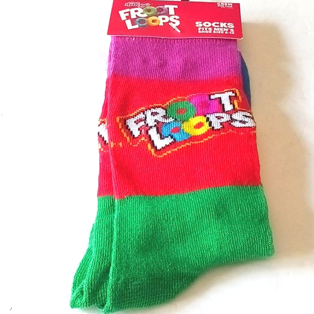 NWT Kellogg's Fruit Loops Novelty Multi-Color Crew Socks Men's Size 6-12